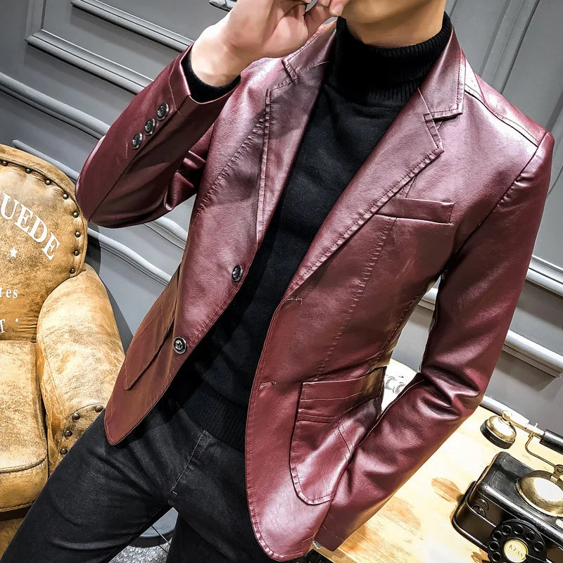 Black spring leather jacket for men by Corporación Turística, slim fit, in size 5XL, with stylish details and a modern design.