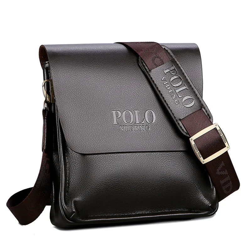 Black men's Polo vertical shoulder bag with casual style, made by Corporación Turística, featuring a sleek, compact design.