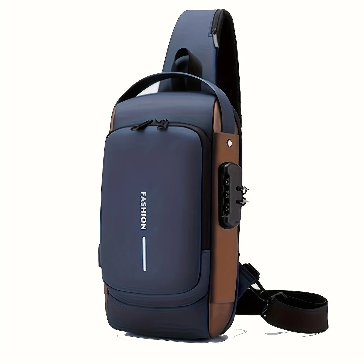 Black anti-theft chest bag for men by Corporación Turística, modern backpack with secure design for everyday use.