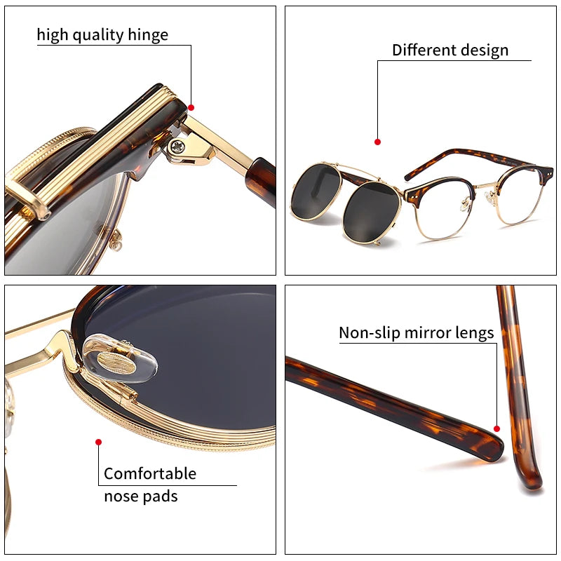 GCV sunglasses with removable double-layer lenses in black and gold, featuring a stylish frame and modern design.