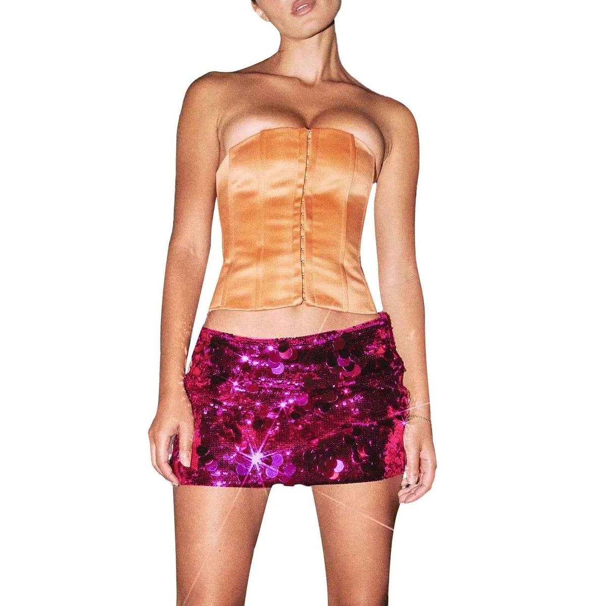 Black sequin flared skirt for women, casual style, from Corporación Turística, with shiny, embellished fabric and a flared silhouette.