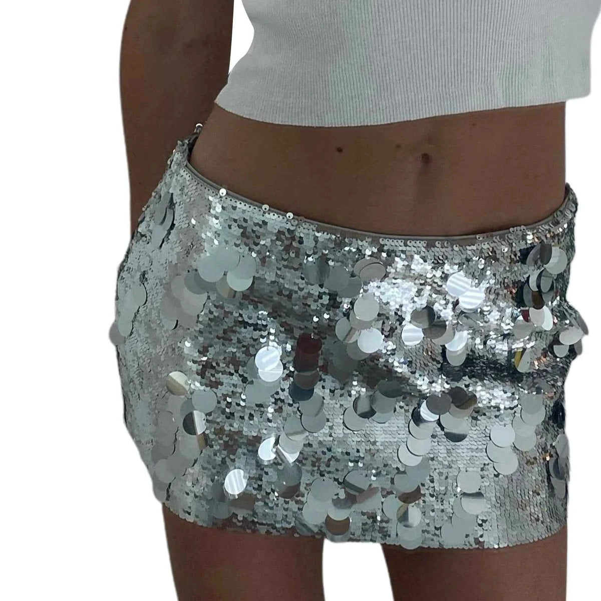 Black sequin skirt for women, casual style, by Corporación Turística, showcasing shiny, sparkly fabric and fashionable fit.