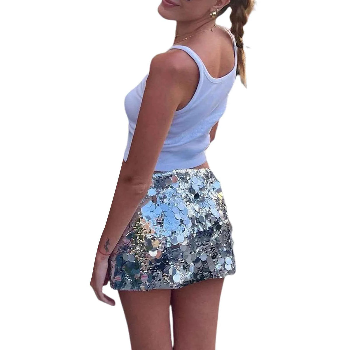 Black sequin skirt for women by Corporación Turística, casual style with shiny, sparkling sequins, suitable for stylish everyday wear.