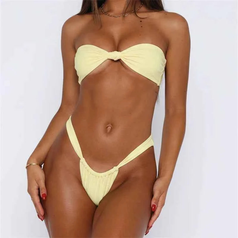 Black women's bikini bandeau swimsuit set by Corporación Turística, featuring a stylish and comfortable swimwear design.