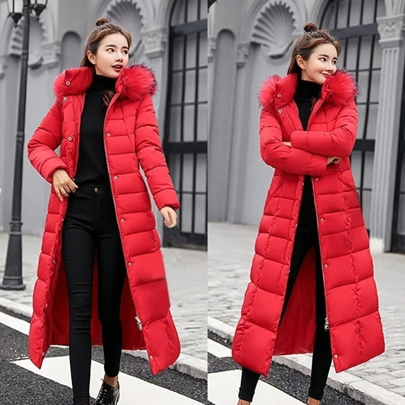 Long black winter coat for women by Corporación Turística, featuring a warm, stylish design suitable for cold weather.