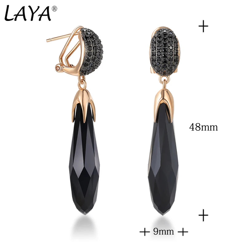 Long retro sterling silver 925 earrings with black and white design, featuring intricate Chinese-inspired details.