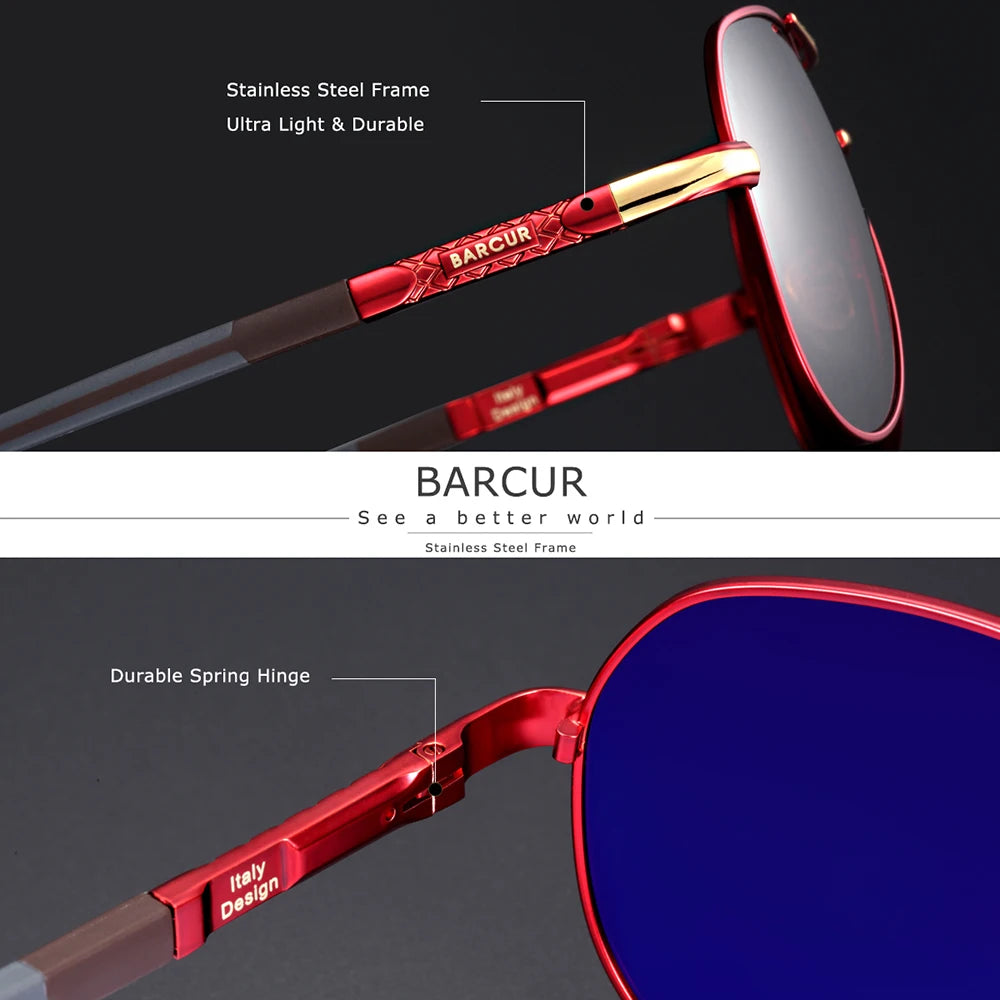 Classic black aluminum sunglasses for men by BARCUR, featuring sleek frame and stylish design, perfect for sunny outdoor wear.