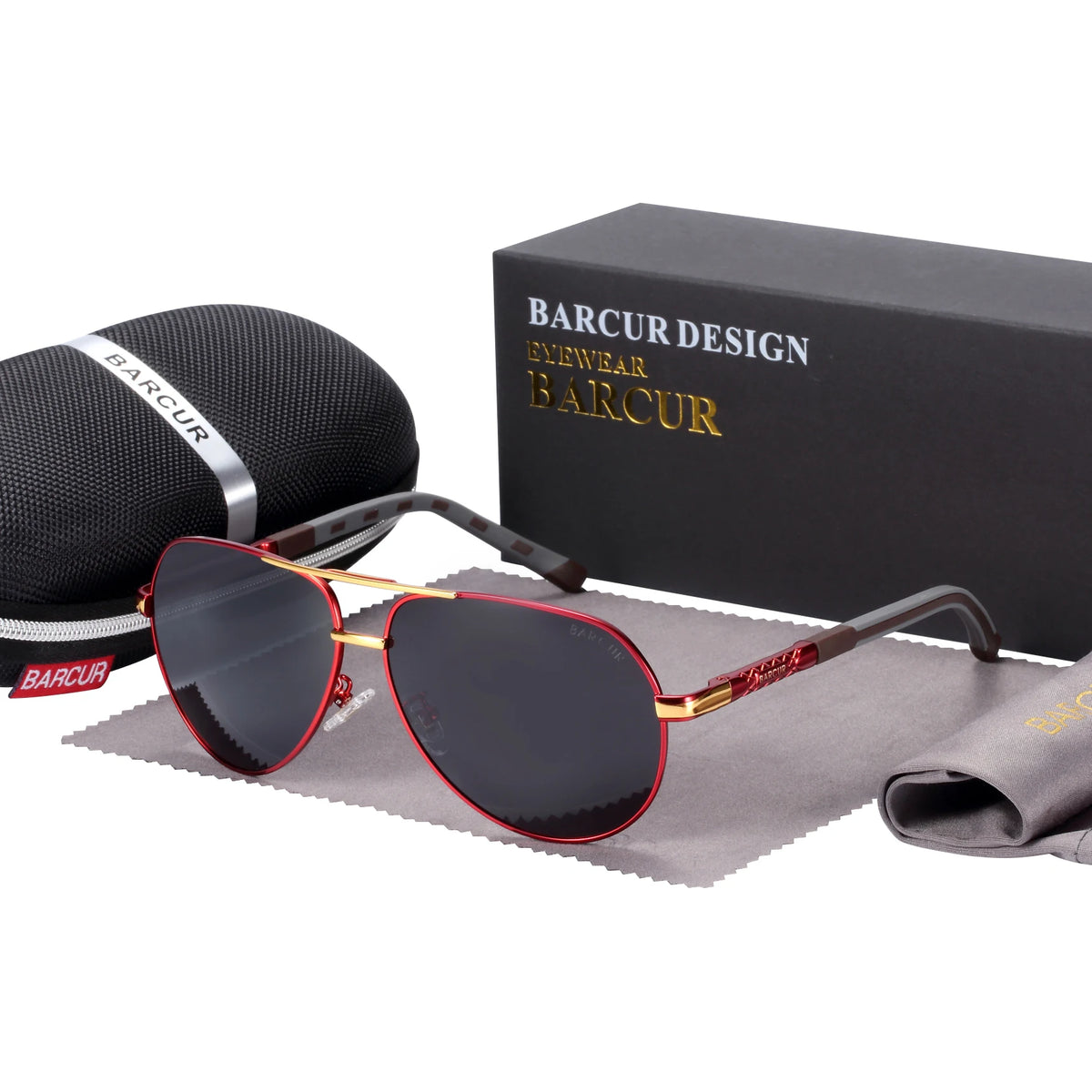 Barcur classic aluminum sunglasses for men with black frame and rectangular lenses, stylish and lightweight design.