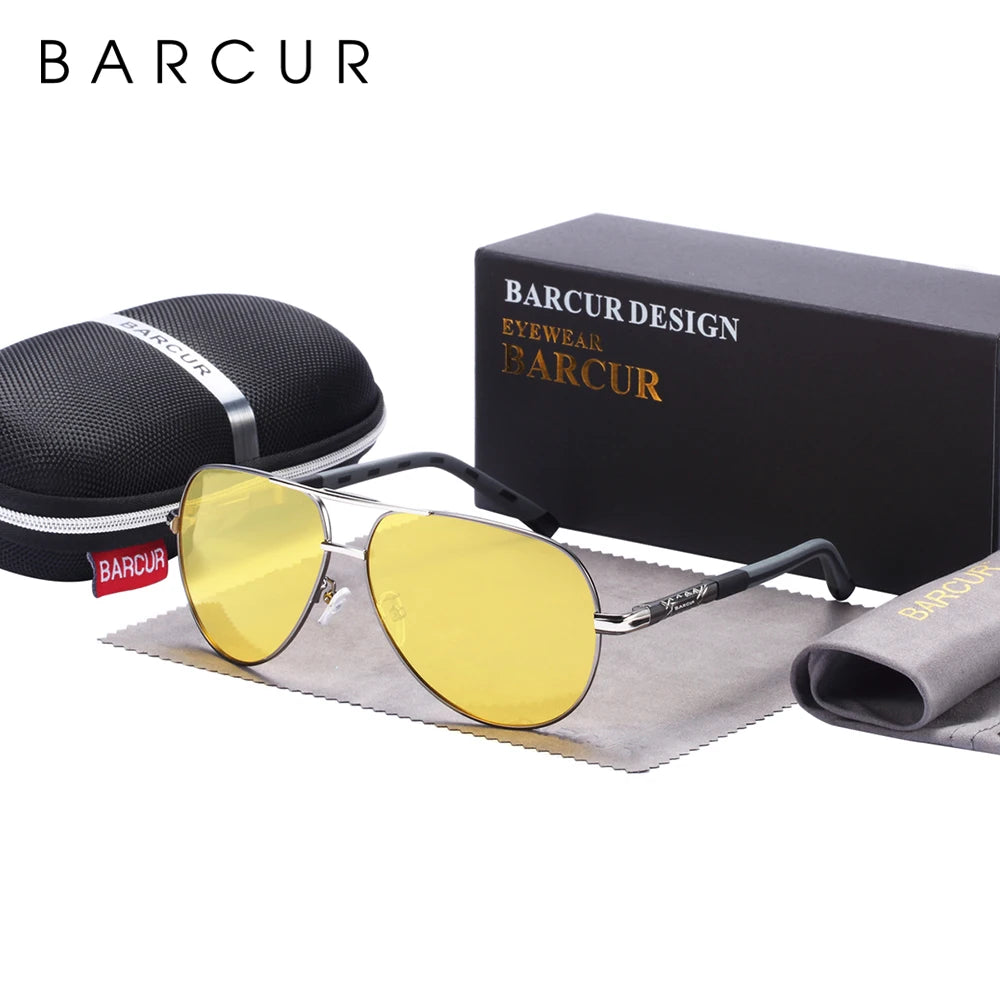 Classic black aluminum men's sunglasses by BARCUR with sleek rectangular frames and tinted lenses.
