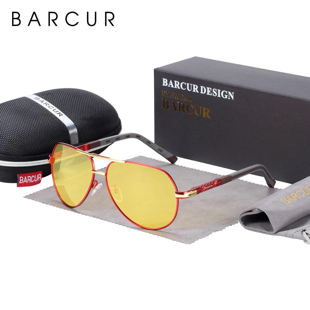 Black BARCUR classic aluminum sunglasses for men with sleek frame, featuring a modern, stylish design.