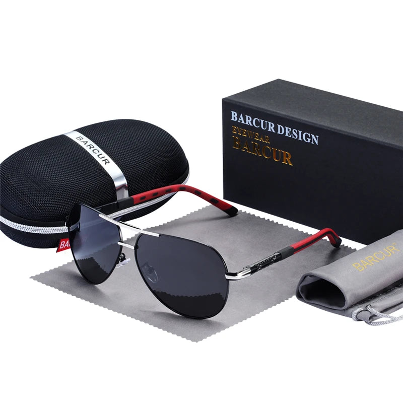 Barcur men's classic aluminum sunglasses with black frame and tinted lenses, stylish and lightweight eyewear for men.