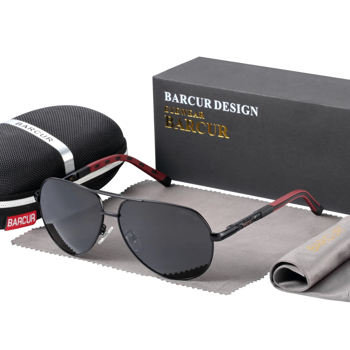 Barcur classic men's aluminum sunglasses with black frames, featuring a sleek design and tinted lenses.