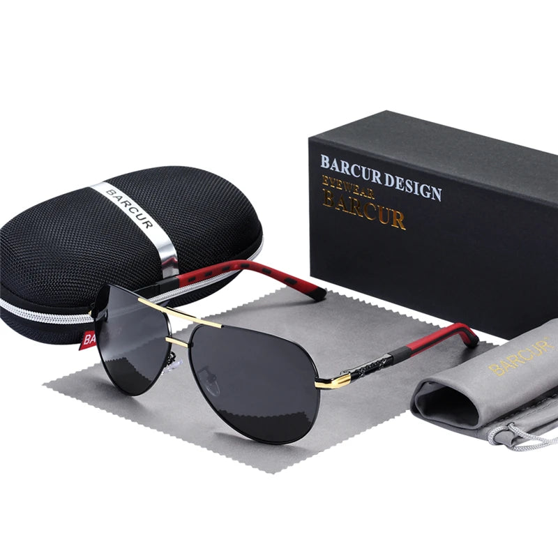 Barcur men's classic aluminum sunglasses with black frames, featuring sleek design and durable construction.
