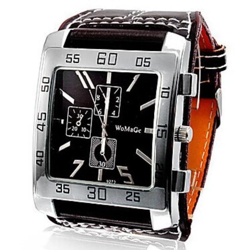 Fashionable square women's watch by Corporación Turística with a bold red dial and black strap, stylish and modern accessory.