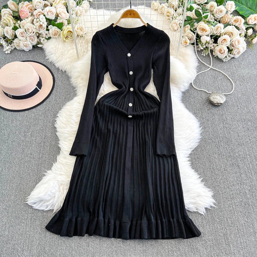 Black YuooMuoo 2026 long knit dress for women, perfect for fall and winter, featuring a comfortable, stylish seasonal design.