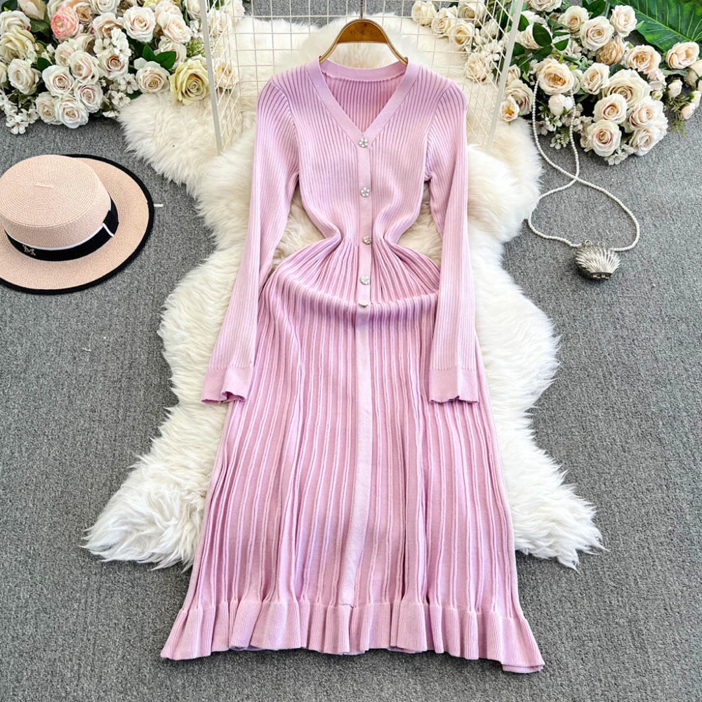 Black YuooMuoo 2026 long knit dress for women, perfect for fall and winter, featuring a comfortable, stylish design.