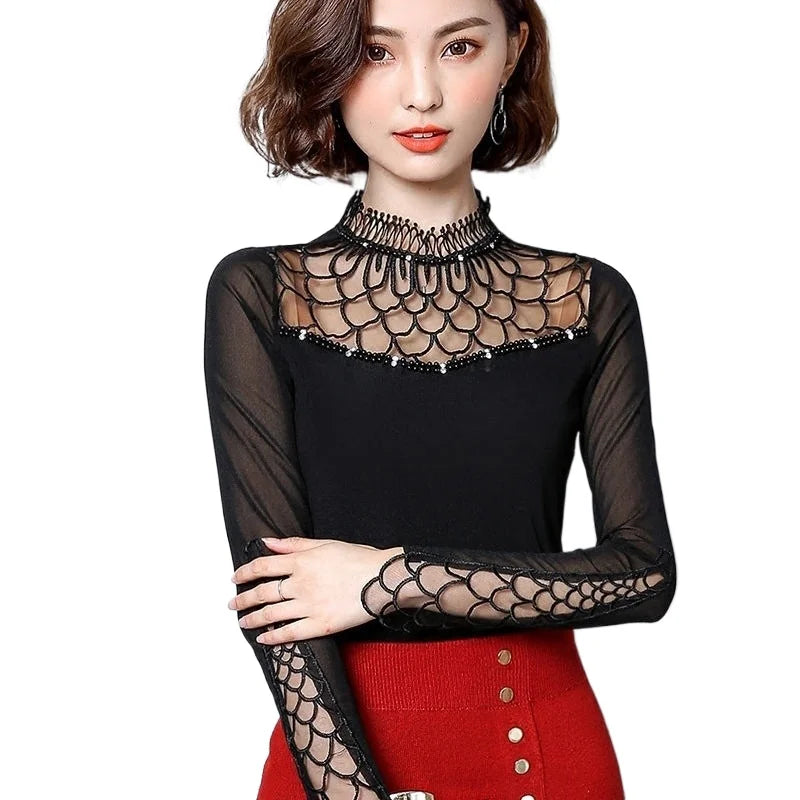 Black women's blouse by Corporación Turística, long-sleeve shirt with fashionable design, size XXL, casual and stylish for everyday wear.