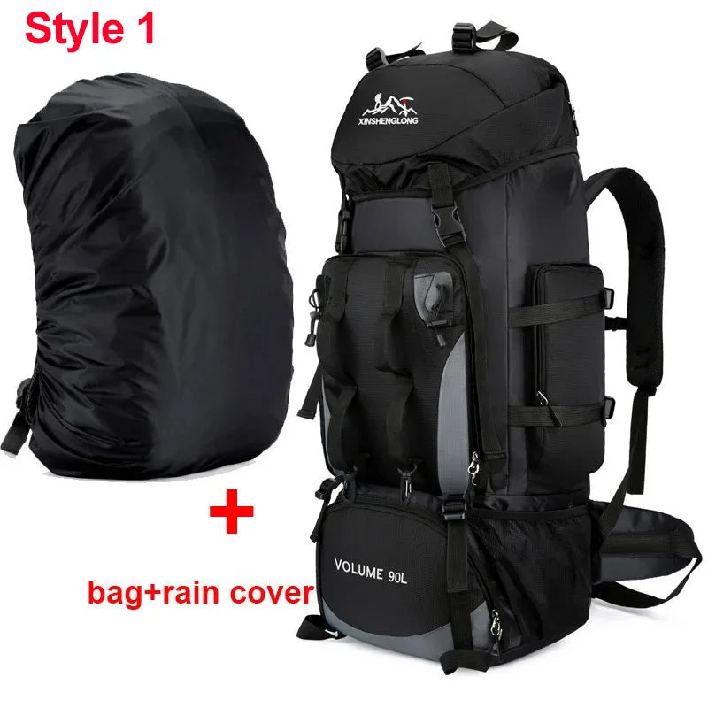 Large 90L hiking and camping backpack by Corporación Turística with multiple compartments and padded shoulder straps for outdoor travel.