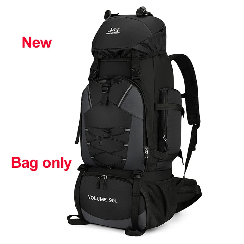 Large 90L hiking and camping backpack by Corporación Turística, featuring multiple compartments and adjustable straps.