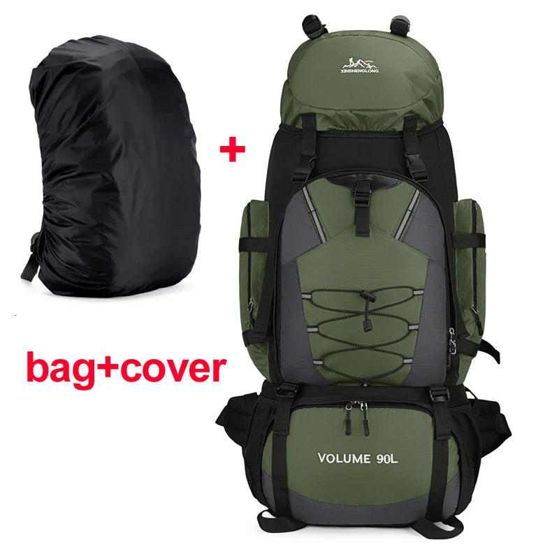 Large 90L hiking and camping backpack by Corporación Turística with adjustable straps and multiple compartments for outdoor travel.
