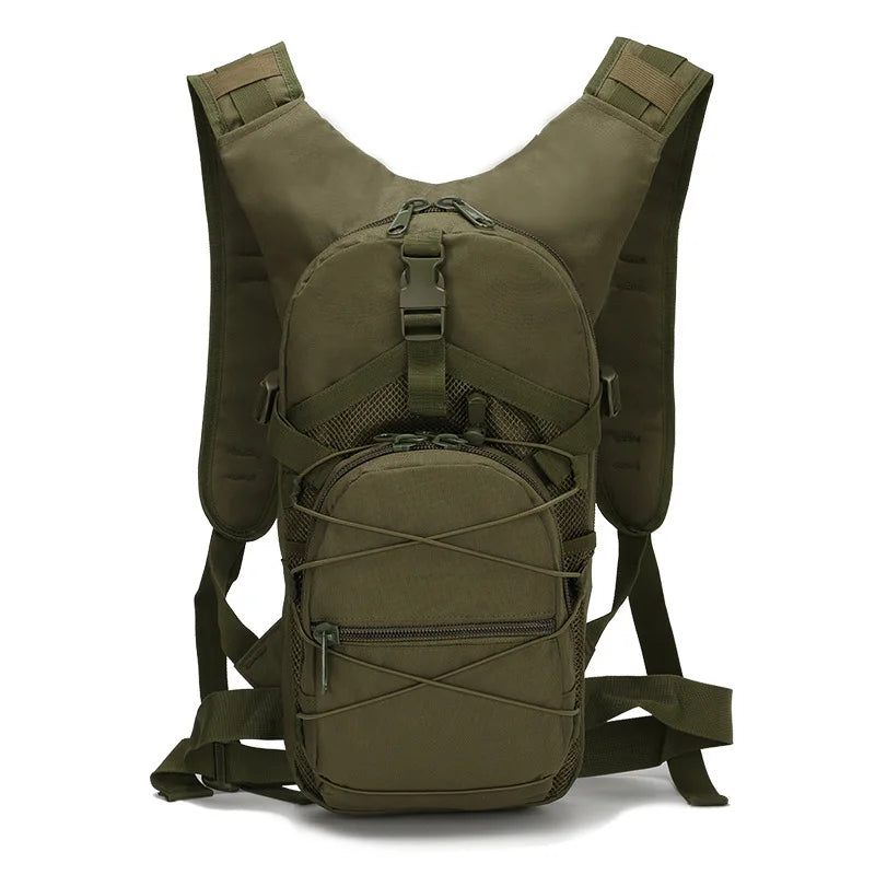 Tactical Molle backpack 15L for biking by Corporación Turística, durable nylon design with multiple compartments and adjustable straps.