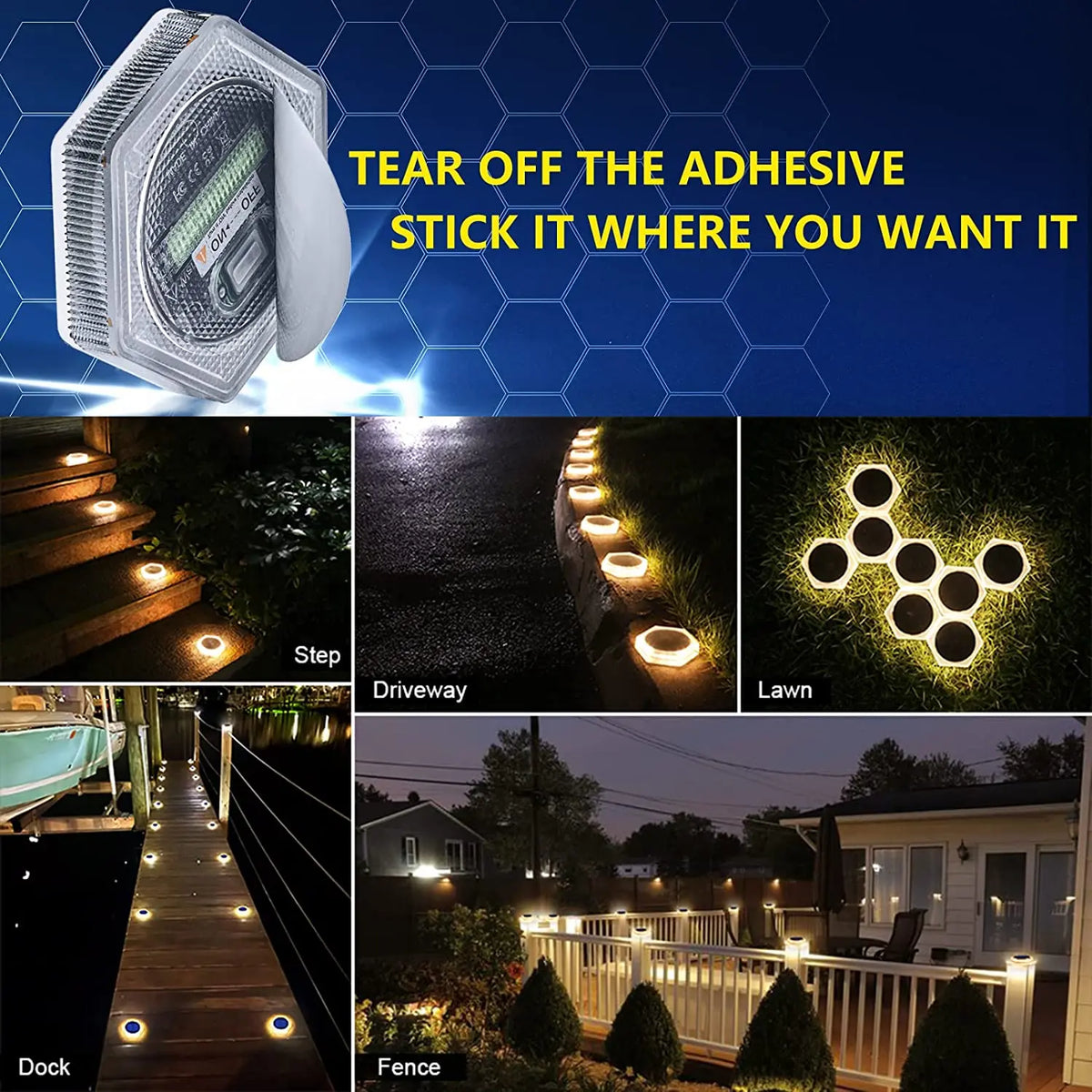 Solar outdoor step lights by Corporación Turística, cool white LED illumination for pathways and outdoor areas.
