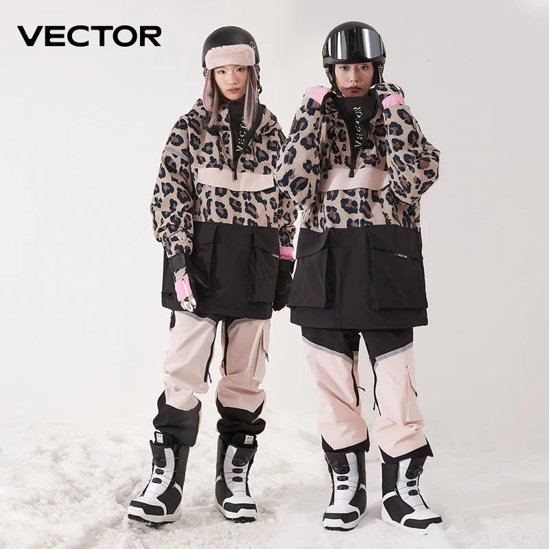 Vector ski jacket with hood for women and men, in a sleek design, suitable for winter skiing and outdoor snow activities.