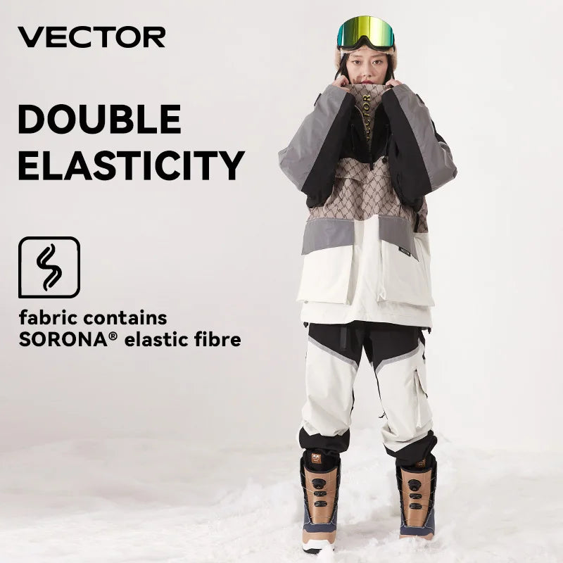 Vector ski jacket with hood for men and women, made by Corporación Turística, featuring safety and rescue devices.