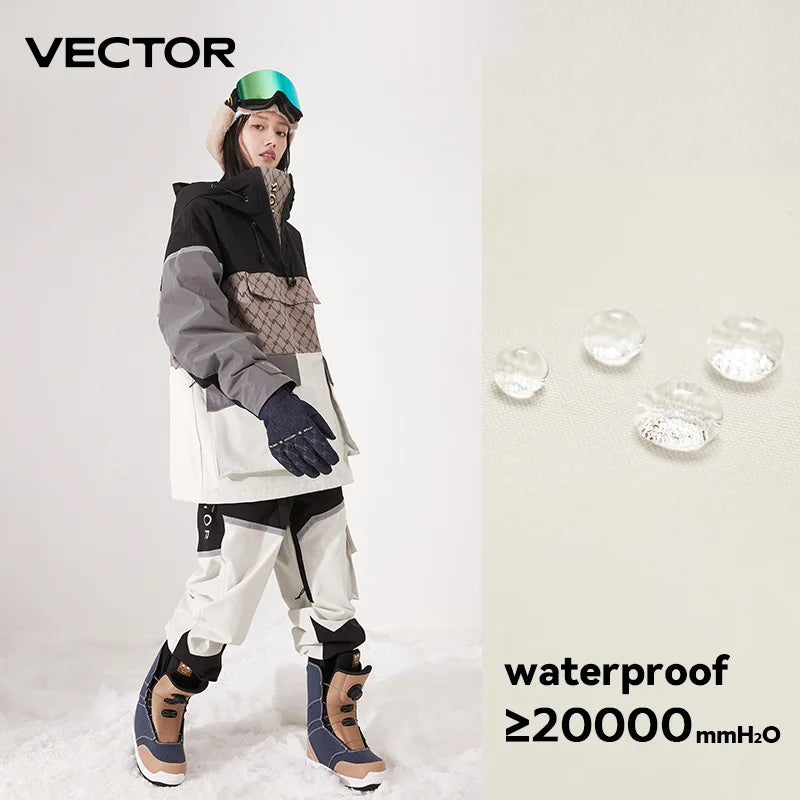 Vector ski sweater for men and women with hood, in black, designed for cold weather and outdoor winter sports.