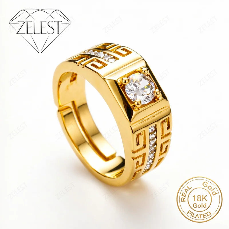 Sterling silver 925 ring with 18K gold plating and circular design, showcasing elegant craftsmanship and shiny finish.