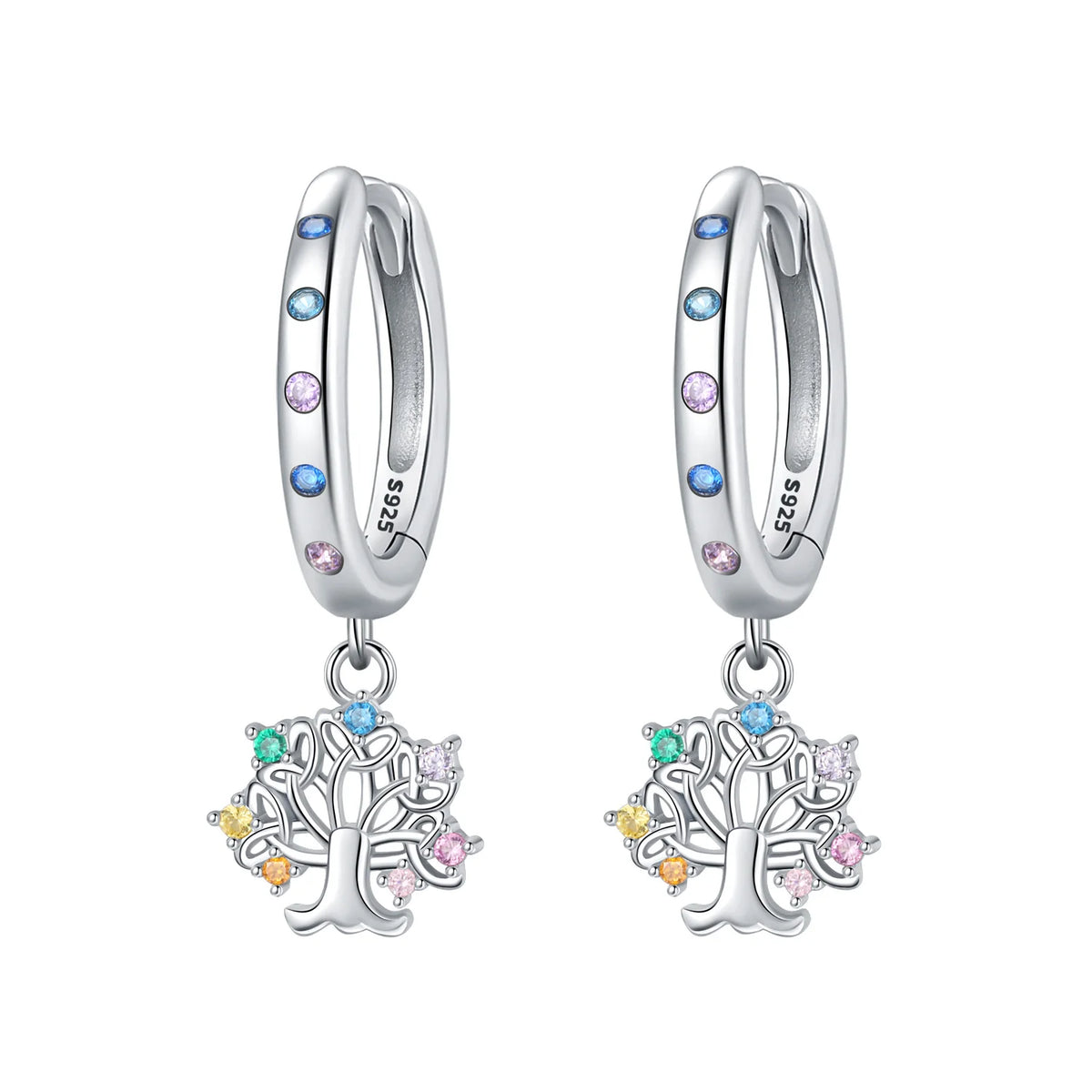 Sterling silver earrings with blue hydrangea flower design, featuring elegant floral jewelry by Corporación Turística.