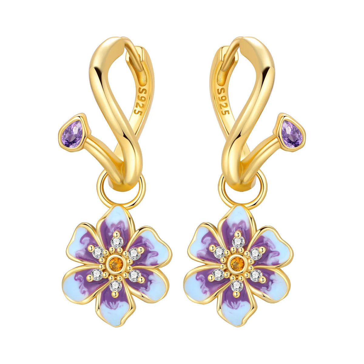 Sterling silver Panpoki Original flower earrings by Corporación Turística featuring detailed floral design.