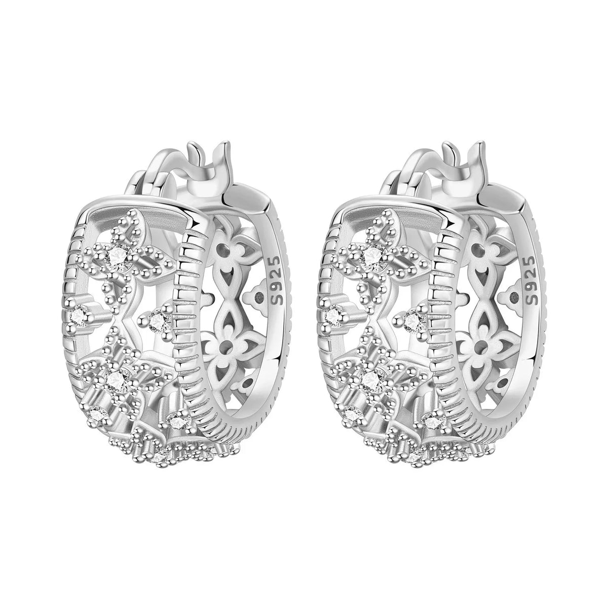 Panpoki Original Plata de Ley 925 flower earrings by Corporación Turística, featuring detailed floral design in silver.