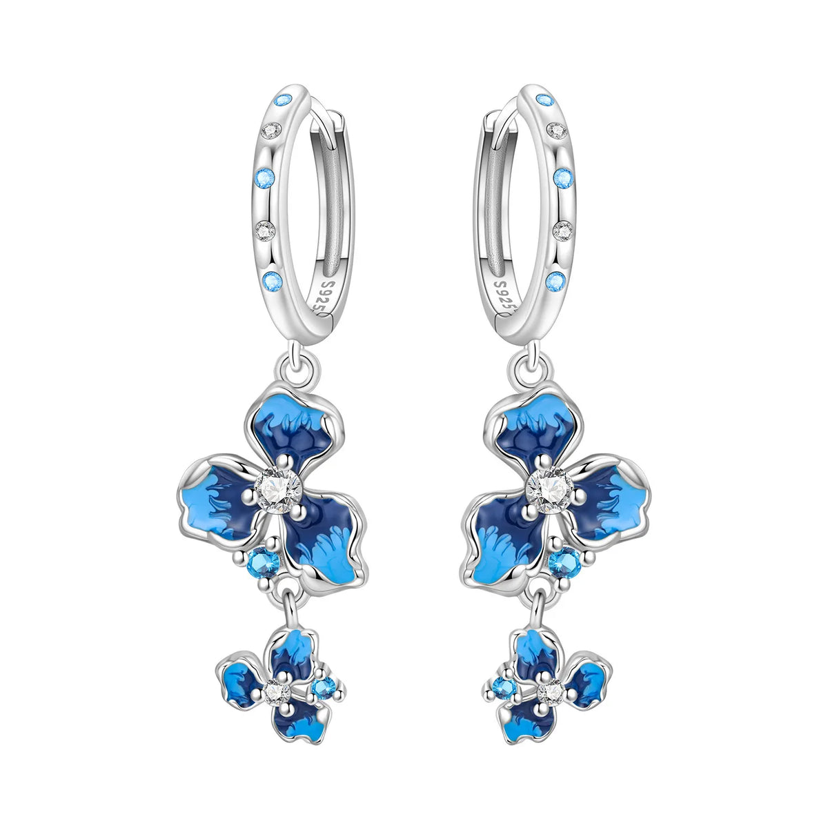 Sterling silver flower earrings from PANPOKI Original Plata de Ley 925 with detailed floral design.