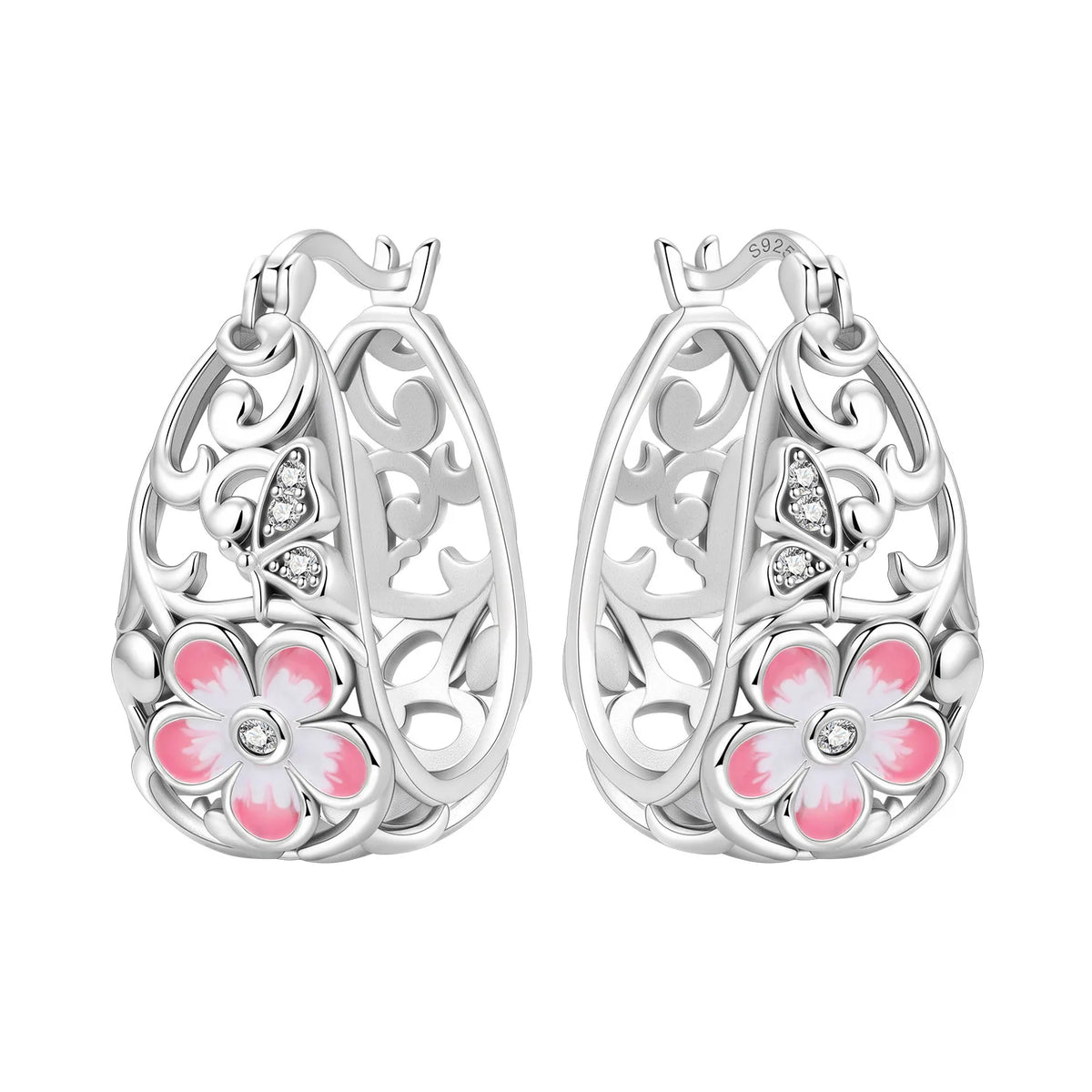 Panpoki Original Plata de Ley 925 flower-shaped earrings from Corporación Turística with detailed floral design in silver.