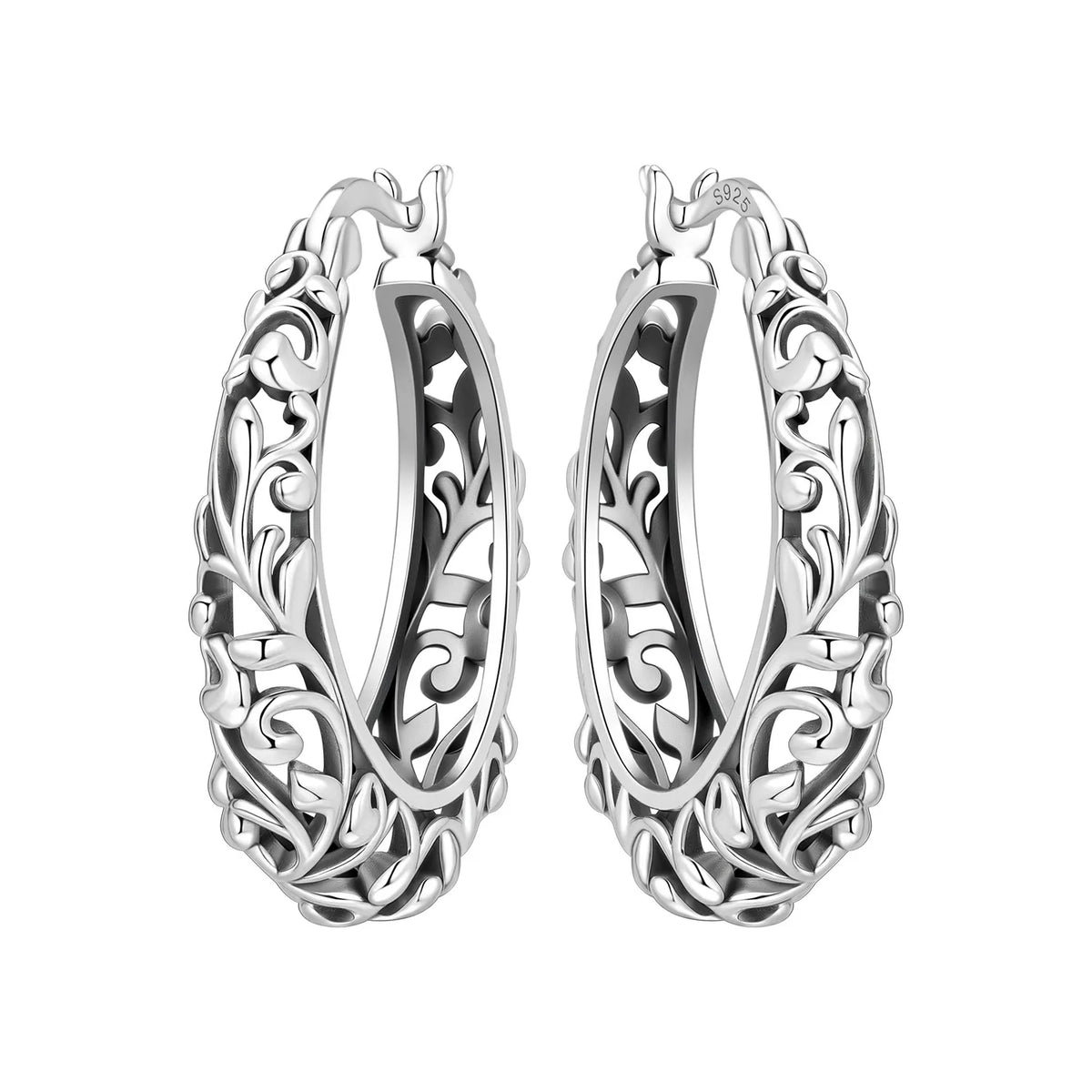 Sterling silver flower earrings from PANPOKI Original Plata de Ley 925, featuring delicate floral design and polished finish.
