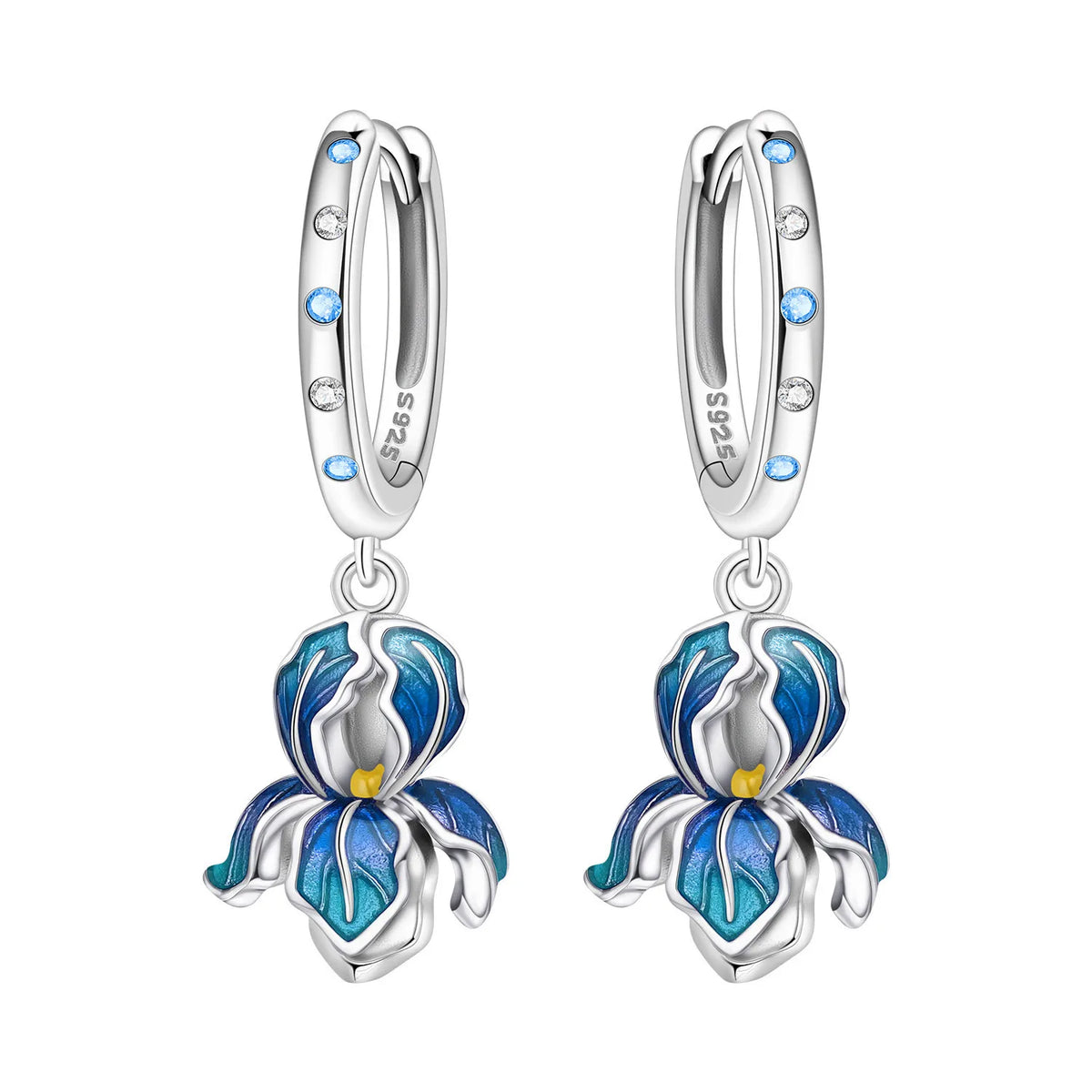 Orstarry Iris flower pendant earrings for women, featuring delicate floral design and gold-tone finish.