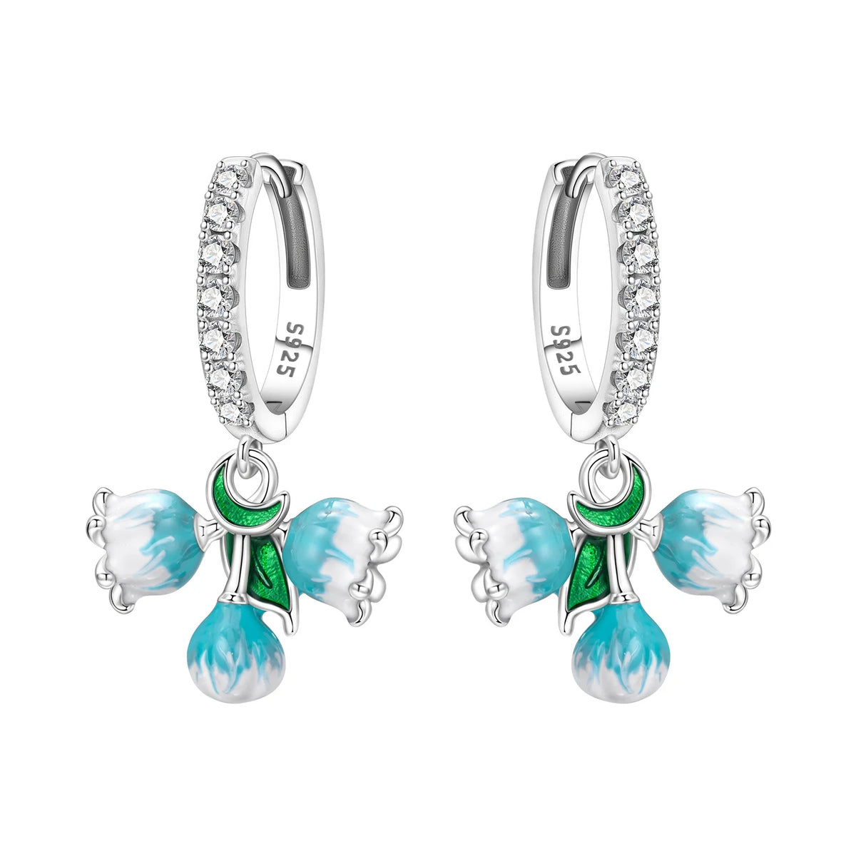 Orstarry Iris flower drop earrings for women, featuring delicate floral design and silver hooks.