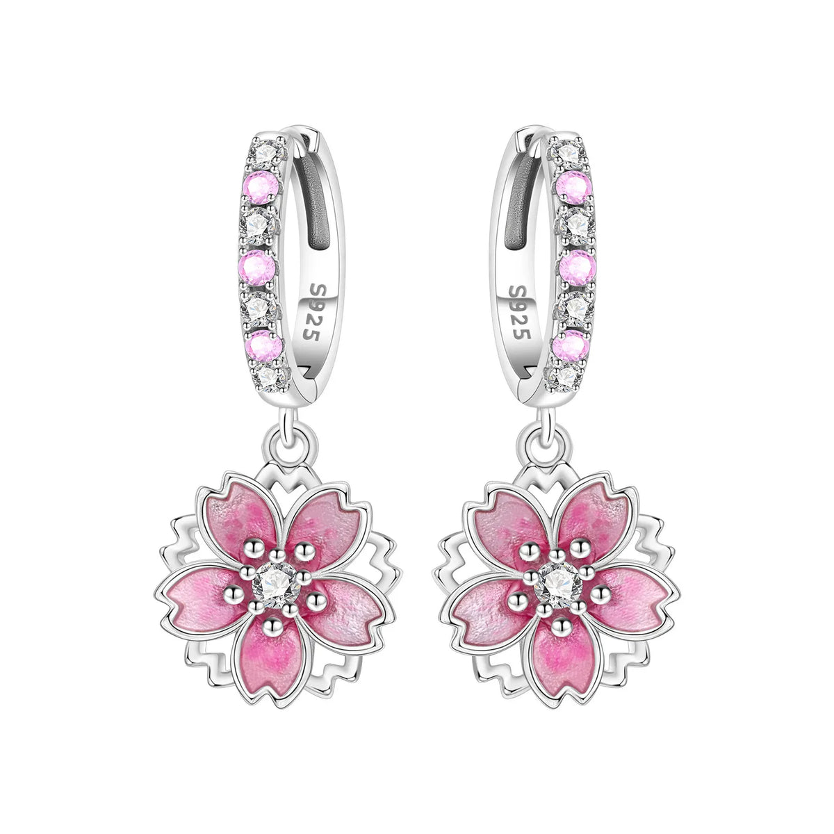 Elegant silver 925 pendant earrings with a distinctive F design, crafted by Corporación Turística, displayed on a neutral background.