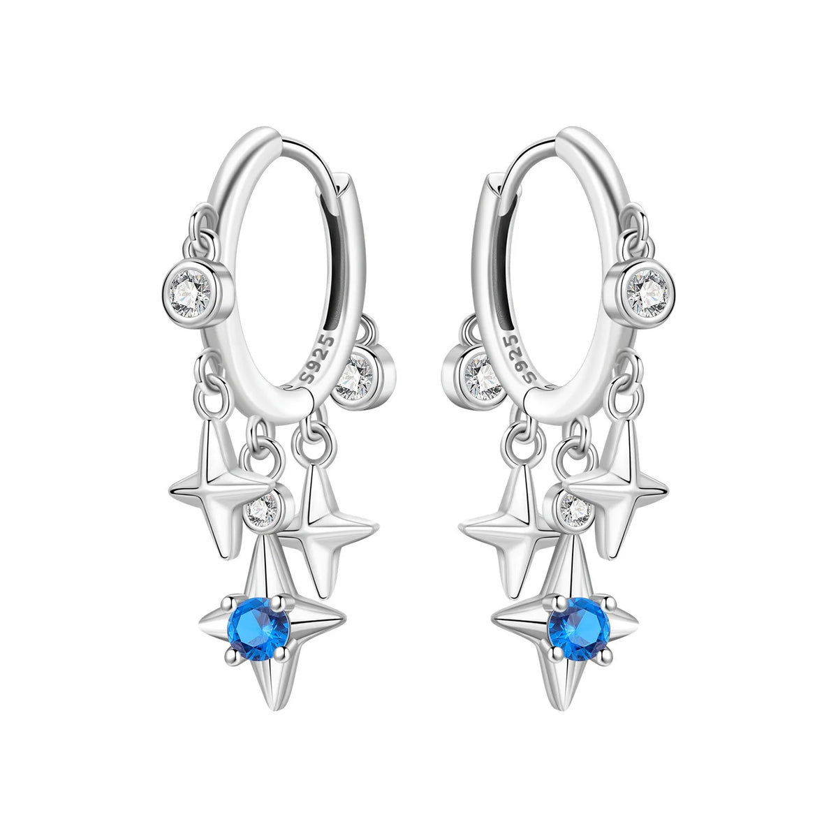 Sterling silver Orstarry earrings with star-shaped designs by Corporación Turística, featuring a shiny finish and elegant style.