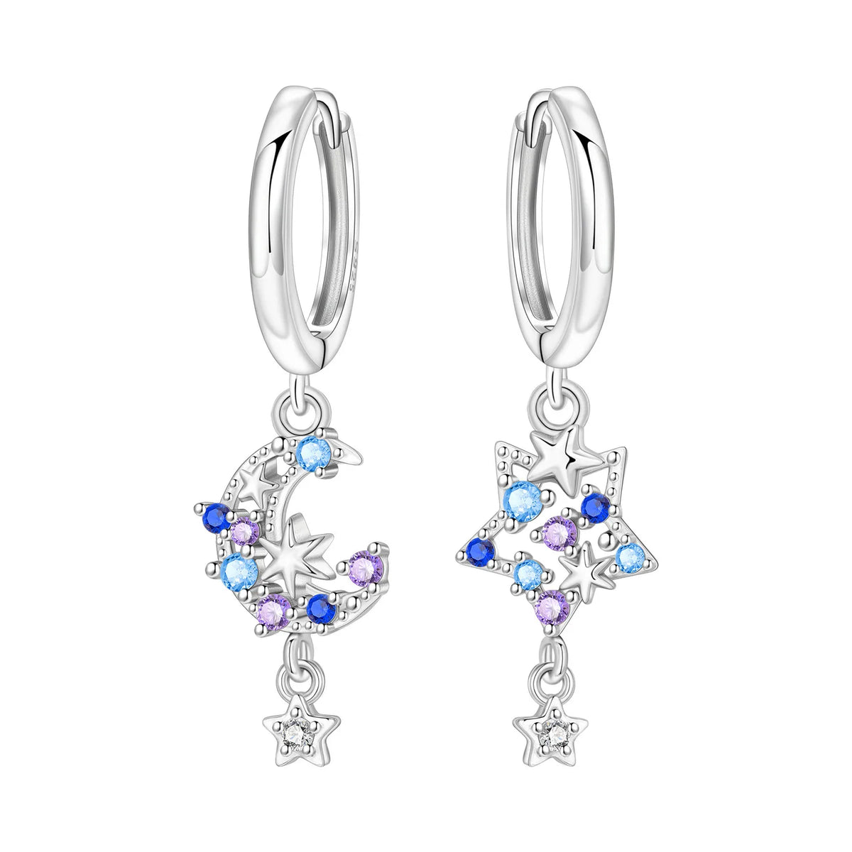 Sterling silver Orstarry earrings with star designs from Corporación Turística, featuring intricate star details and polished finish.