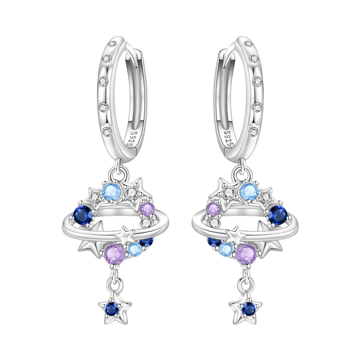 Sterling silver Orstarry earrings with star details, crafted by Corporación Turística, featuring a shiny finish and elegant design.