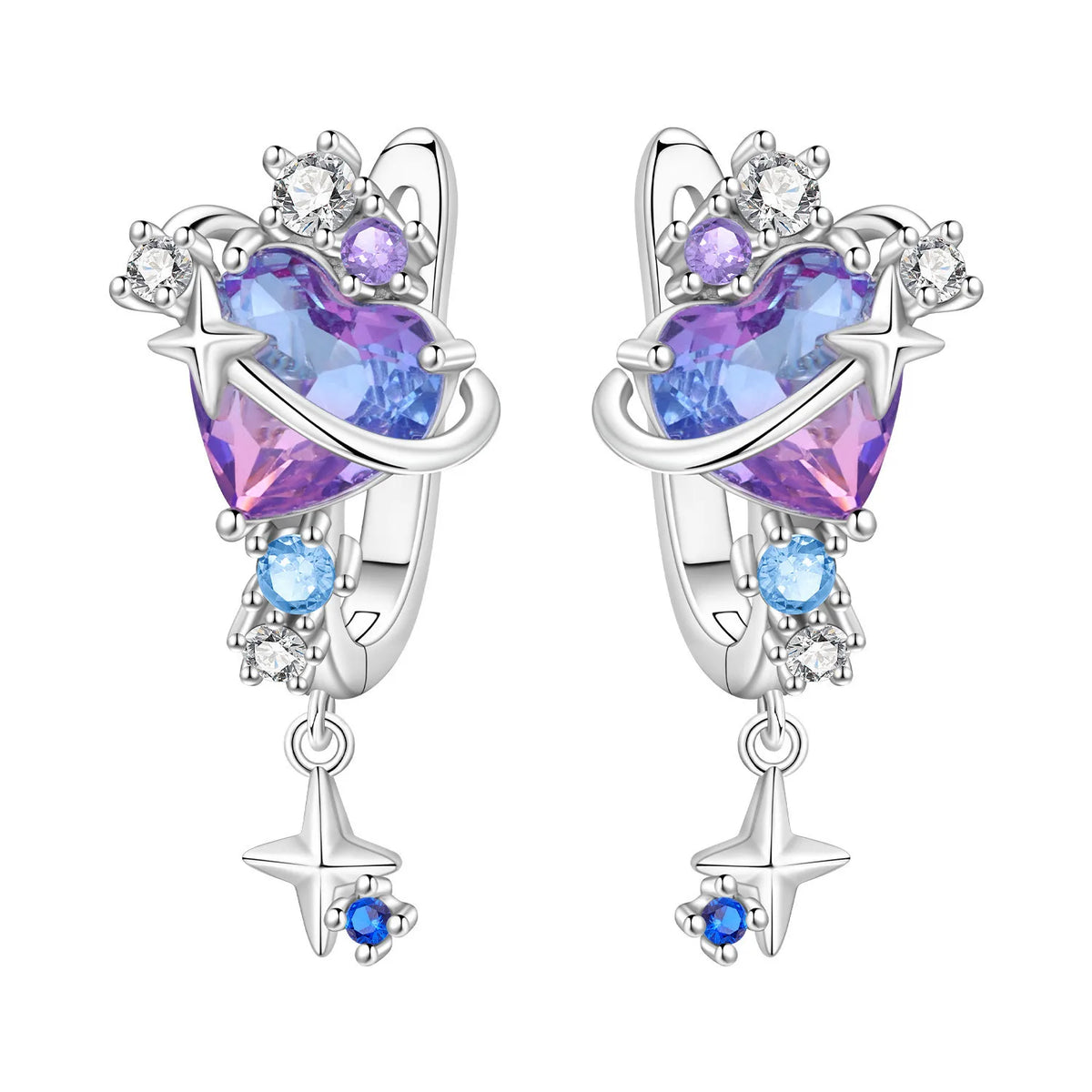 Sterling silver Orstarry earrings with star-shaped design by Corporación Turística, showcasing shiny star details.