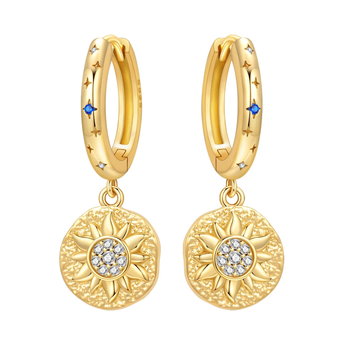 Sterling silver Orstarry earrings with star details, crafted by Corporación Turística, showcasing a shiny, elegant finish.