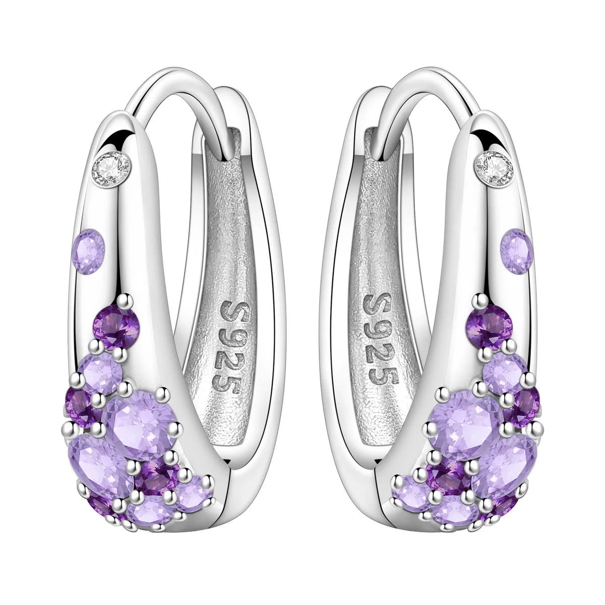 Sterling silver S925 PANPOKI earrings with sparkling cubic zirconia, elegant jewelry for women.