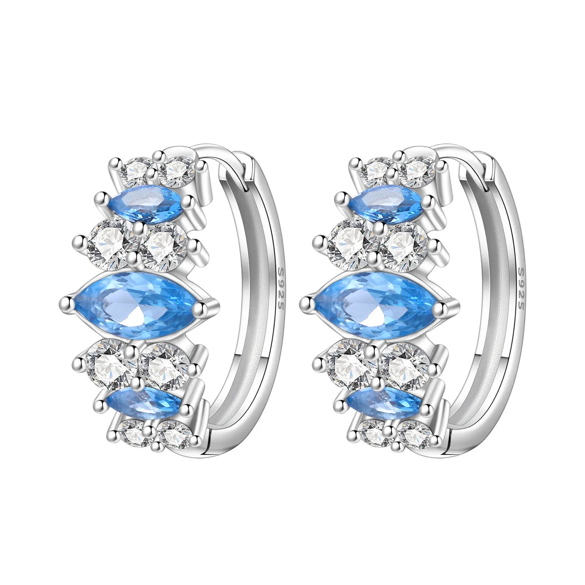 Sterling silver S925 PANPOKI earrings with clear cubic zirconia stones, showcasing elegant jewelry design.