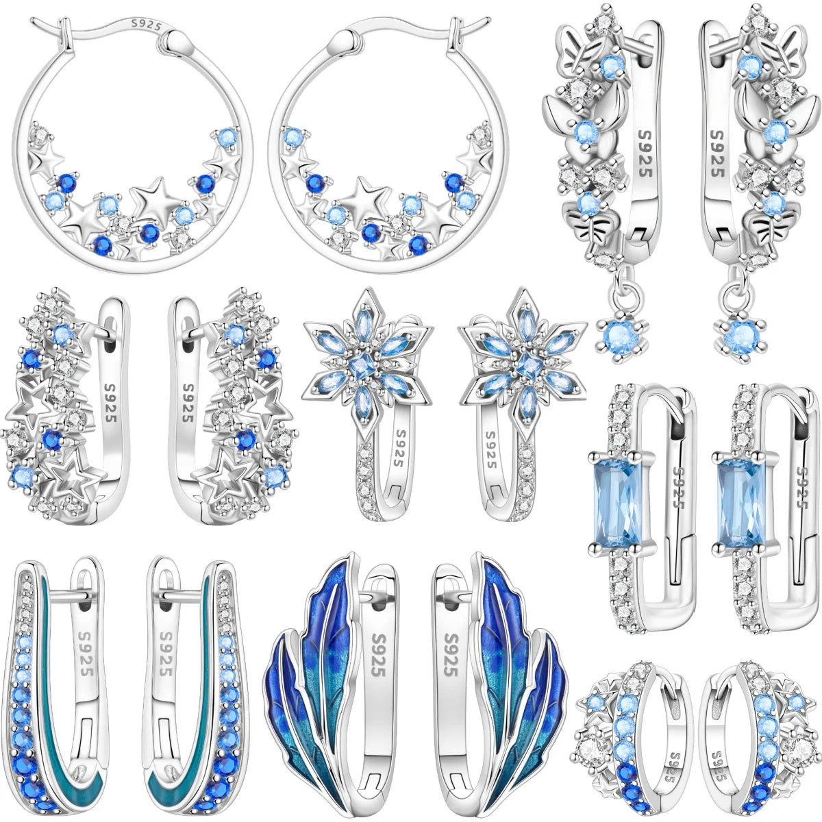 Sterling silver Orstarry earrings with sparkling blue zirconia from Corporación Turística, featuring elegant drop design.