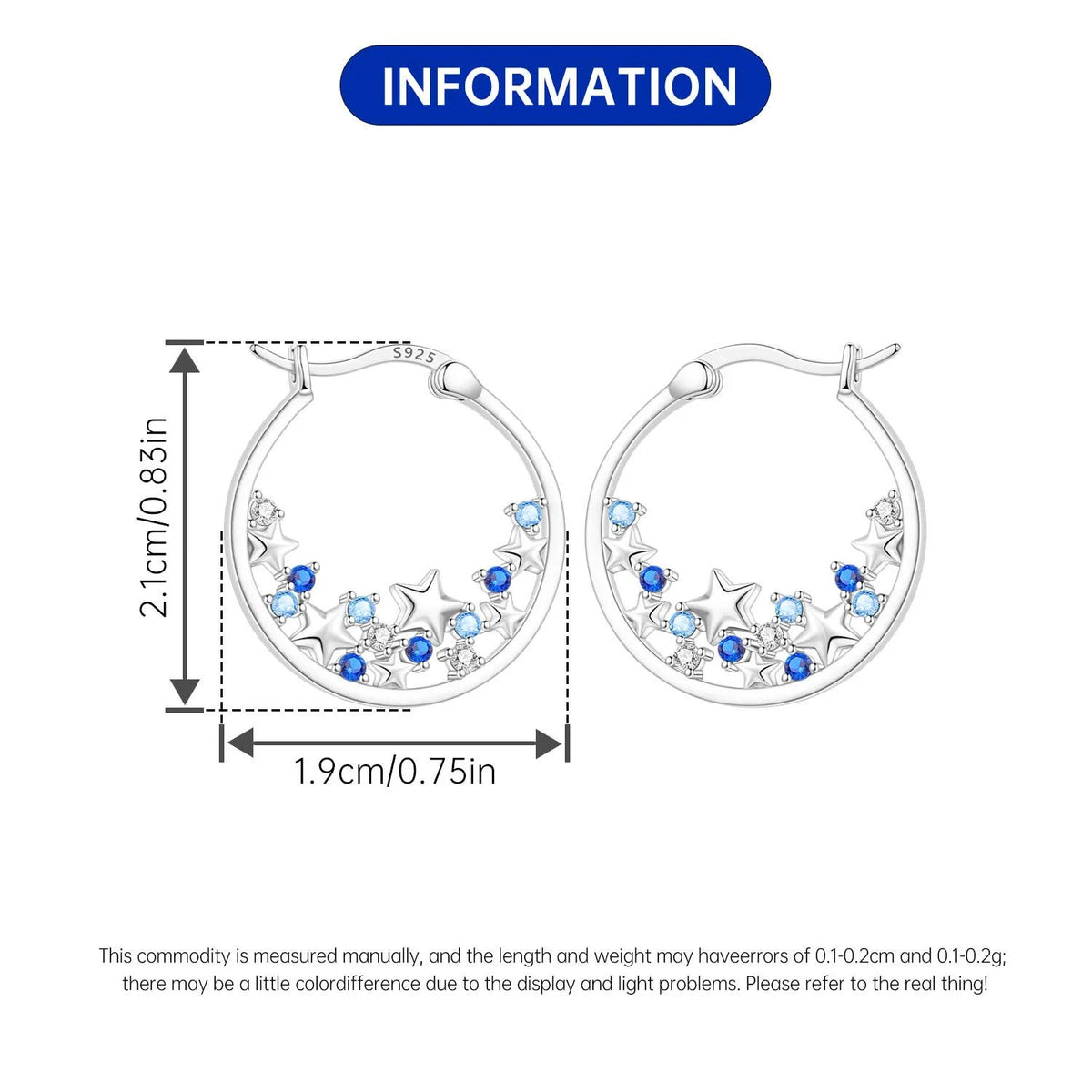 Sterling silver Orstarry earrings with blue cubic zirconia from Corporación Turística, showcasing elegant dangle design.