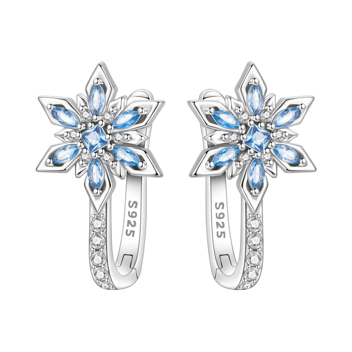 Sterling silver Orstarry earrings with blue cubic zirconia from Corporación Turística, showcasing elegant, sparkling jewelry design.