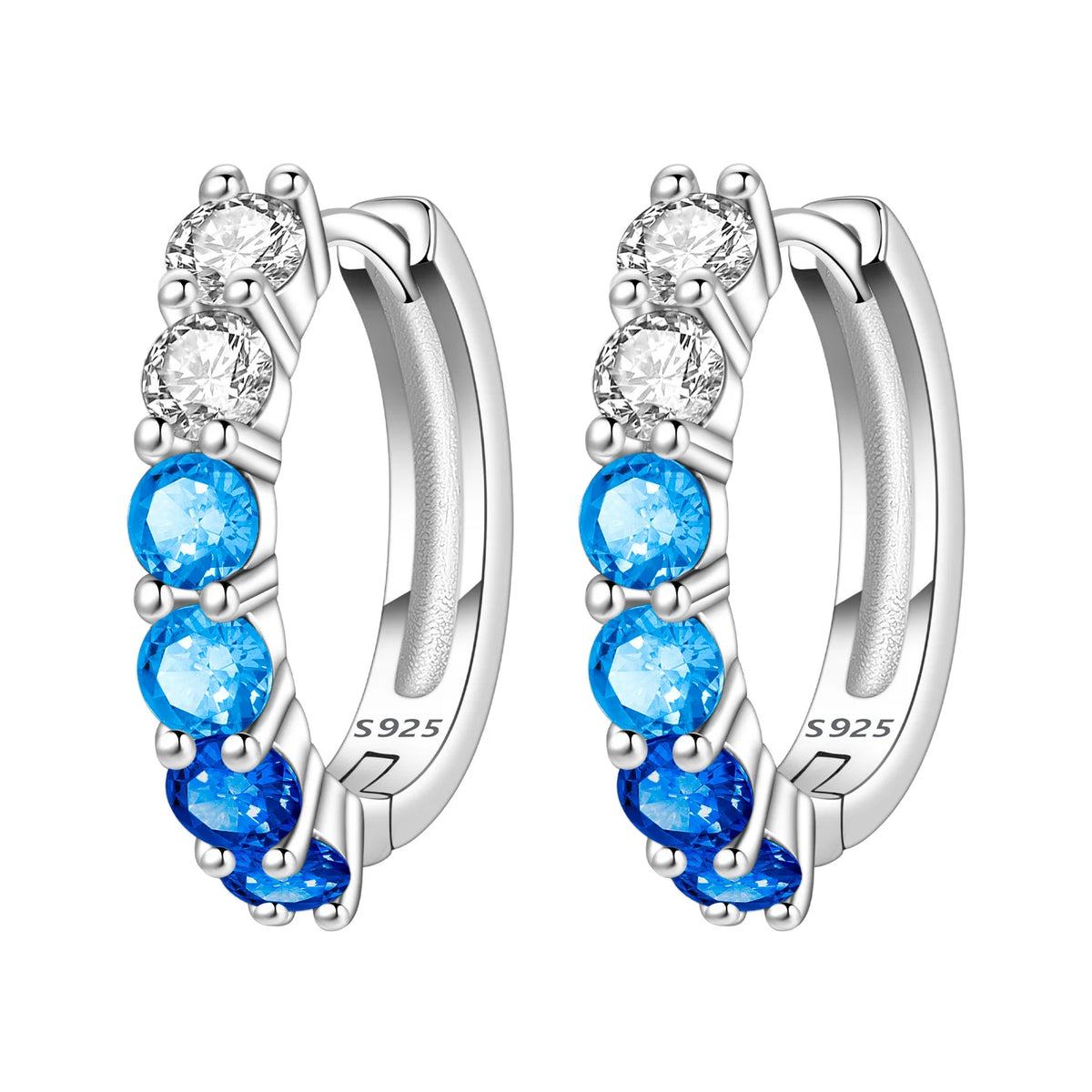 Sterling silver 925 Orstarry earrings with blue zirconia stones, featuring elegant dangle design and sparkling gemstone accents.